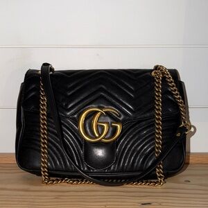 Gucci Black Quilted Leather Shoulder Bag with Gold Double G